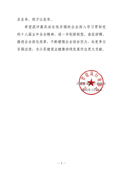 我公司榮獲2015年度江蘇省最具成長(zhǎng)性百?gòu)?qiáng)企業(yè)獎(jiǎng)